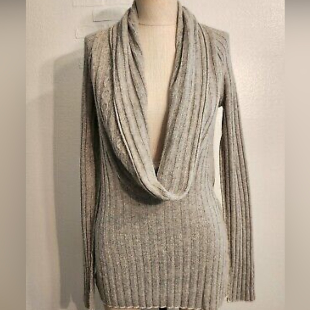 Banana Republic Luxury Cashmere Blend Gray Ribbed Cowl Neck Sweater